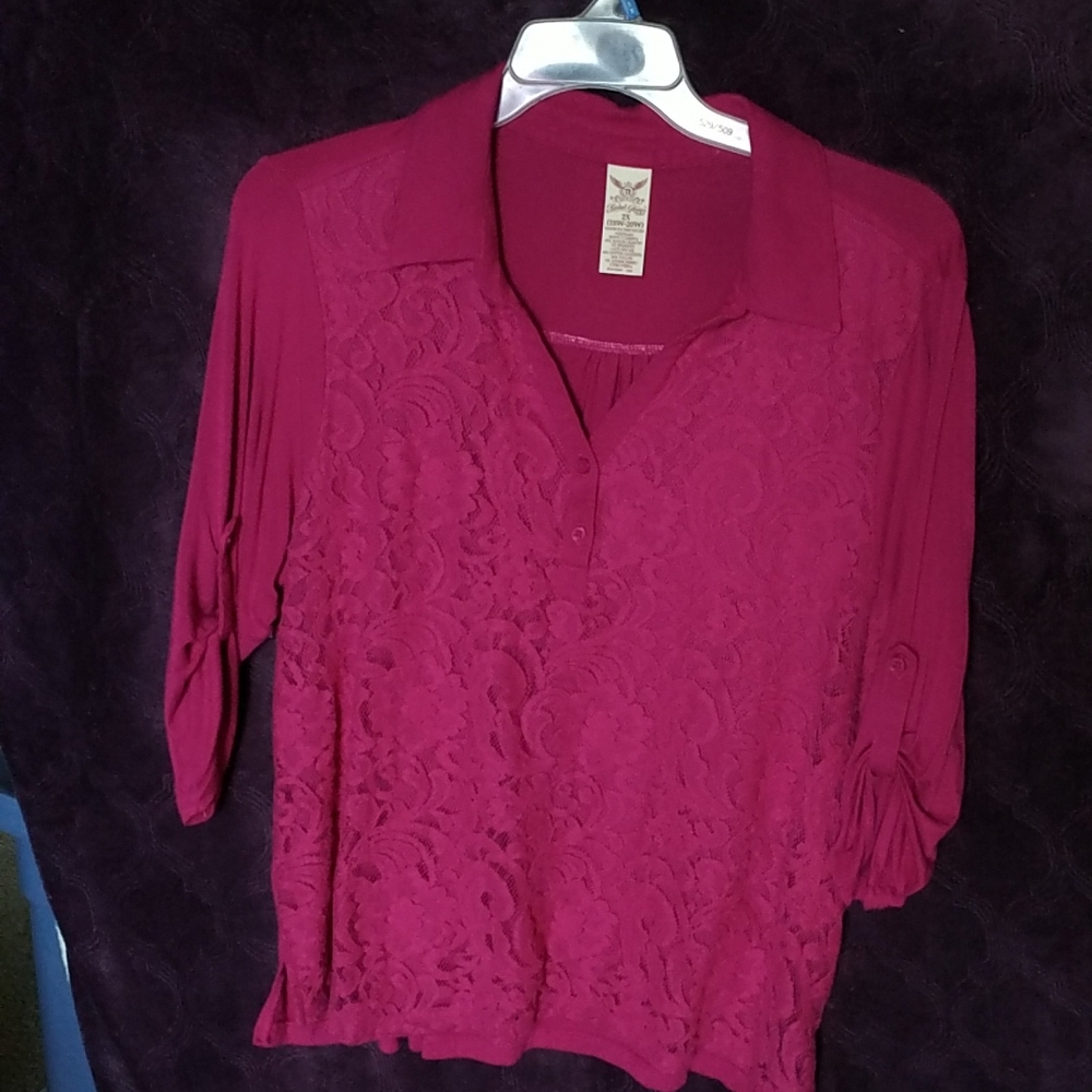 Woman's Faded Glory Burgundy 2XL Mid-sleeve Blouse